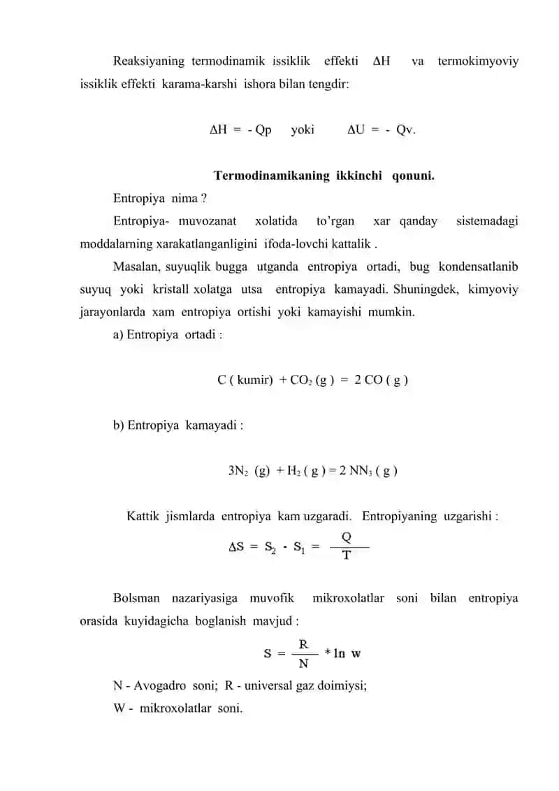 Kimyoviy reaksiyalarning issiqlik effekti 4