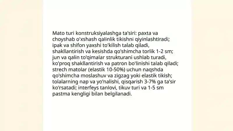 Turli bichimdagi ayollar ko’ylagini konstruksiyalash xususiyatlari 4