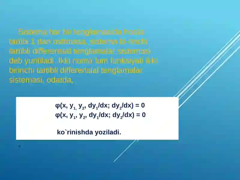 Yuqori tartibli differensial tenglamalar koshi masalasi tartibini pasayish boʻlgan differensial tenglamalar 4