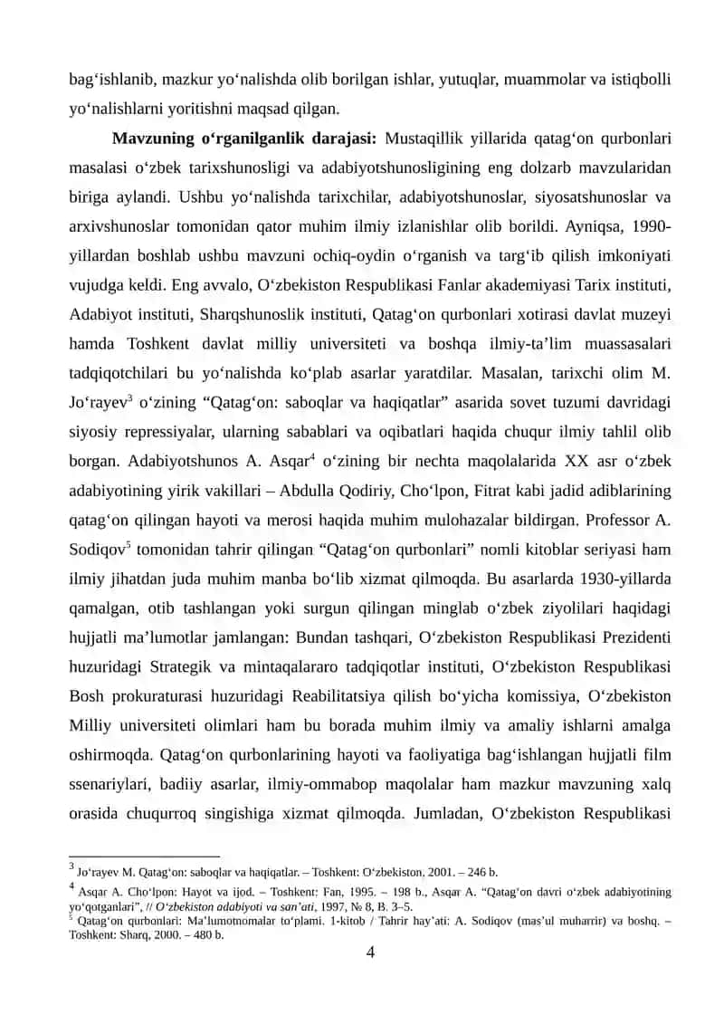 MUSTAQILLIK YILLARIDA QATAG‘ON QURBONLARI XOTIRASIGA BAG‘ISHLANGAN TADQIQOTLAR TAHLILI 4