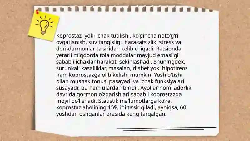 Ichaklarda gazlarning yiğilishi, ich qotishi - koprostaz 4