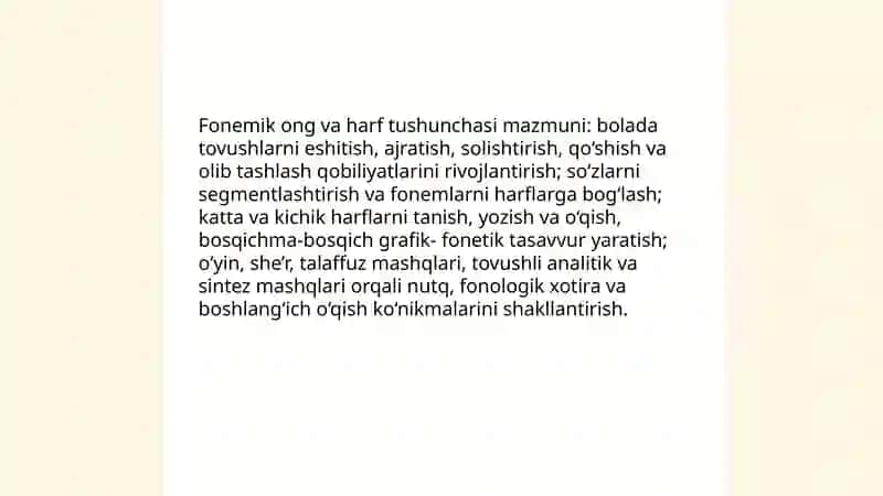Bolalarni maktabga tayyorlash fanlarini oʻqitish mazmuni 4