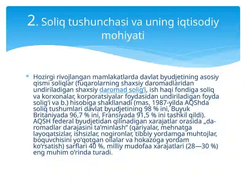 Davlat byudjeti daromadlarini shakllantirishda soliqlarning tutgan o‘rni va ahamiyati 4