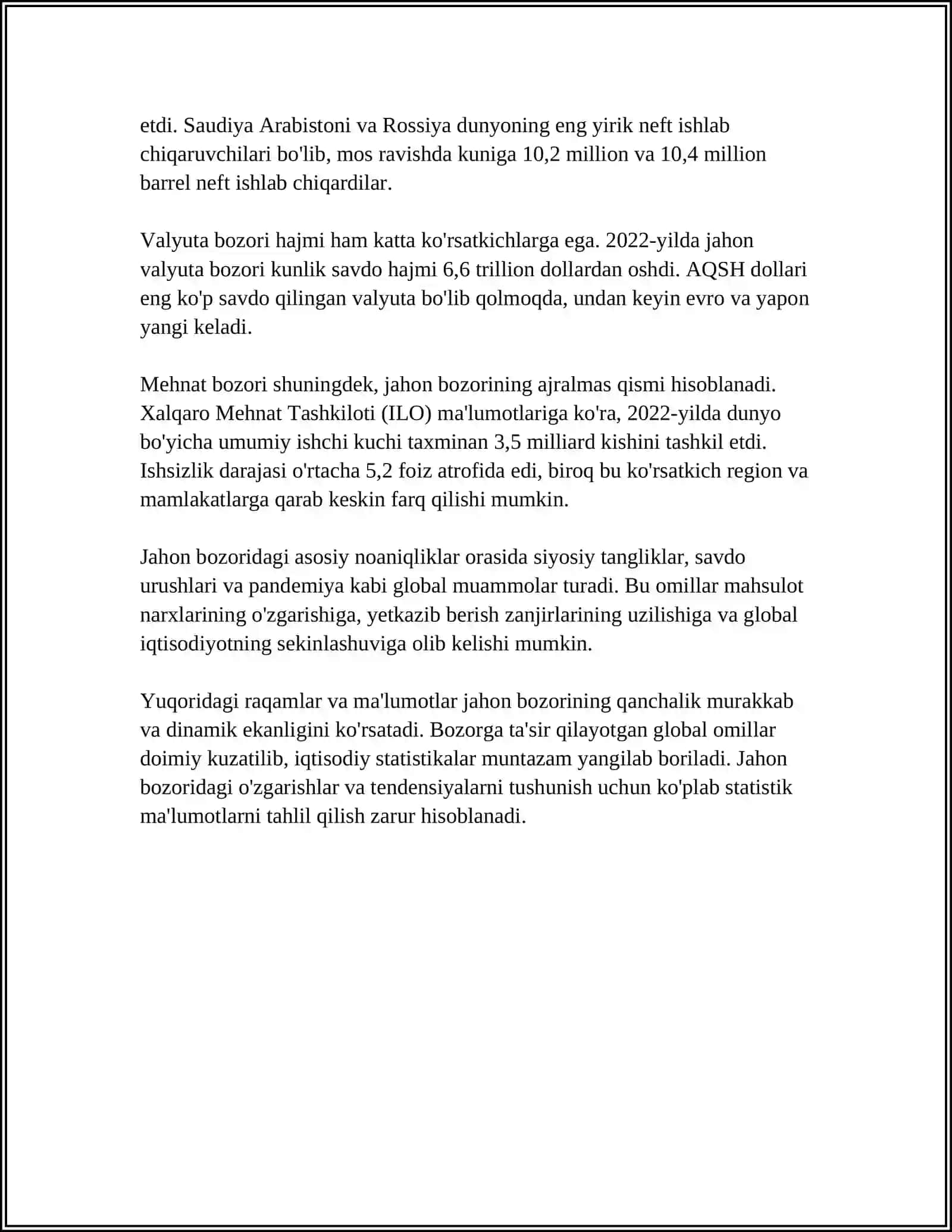 Jahon bozori va O‘zbekistonning eksport va import ko‘rsatkichlari 4