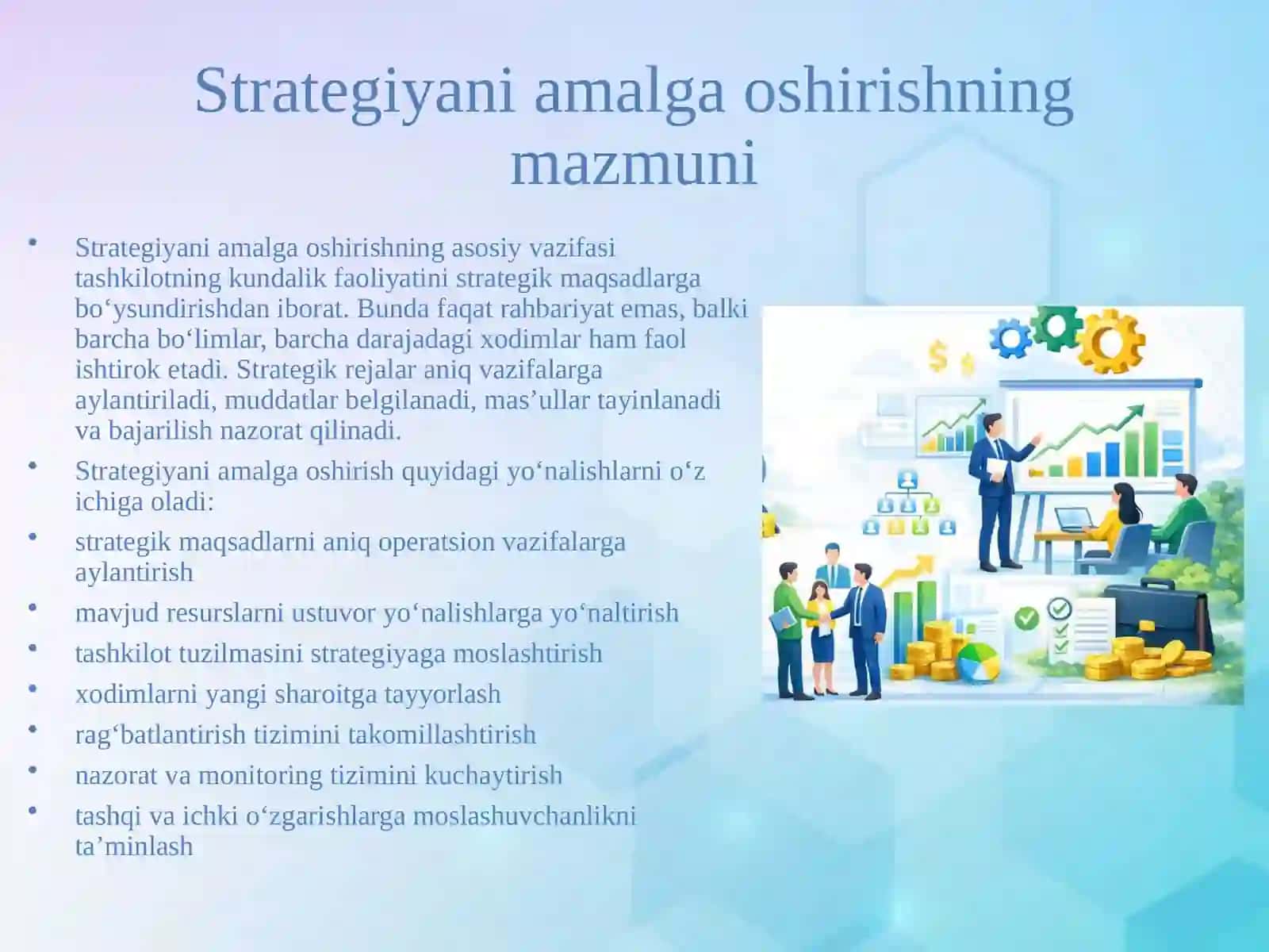 Strategiyani amalga oshirish va tashkiliy o'zgarishlar 4