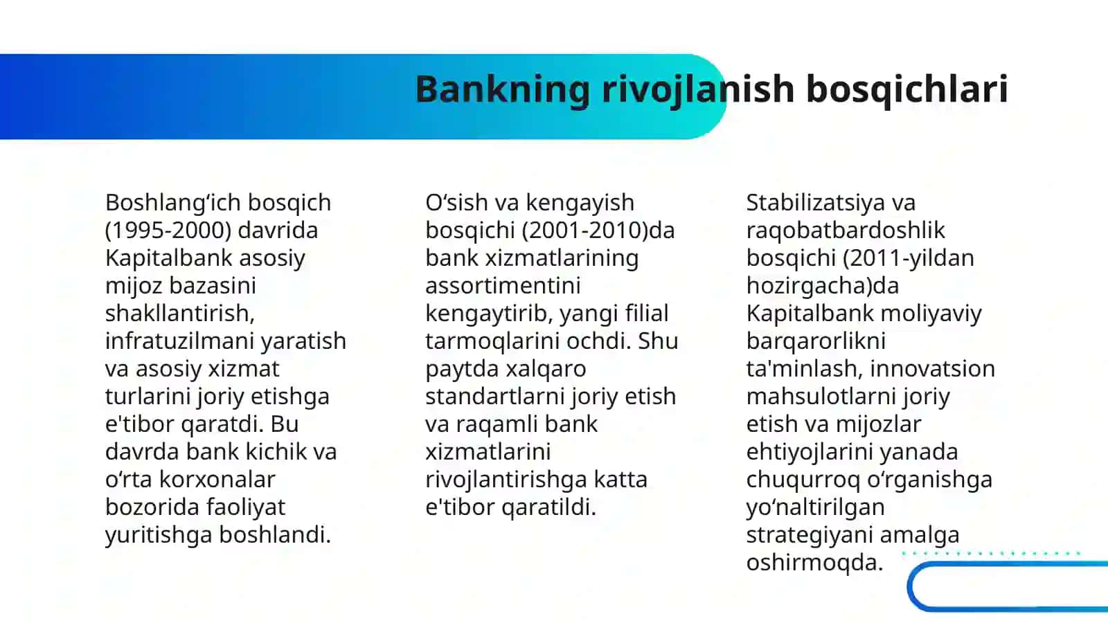 ,, KAPITALBANK ''ATBNING KELIB CHIQISHI, TASHKILIY STRUKTURASI, MOLIYAVIY HOLATI TAHLILI VA DIVIDEND SIYOSATI 4