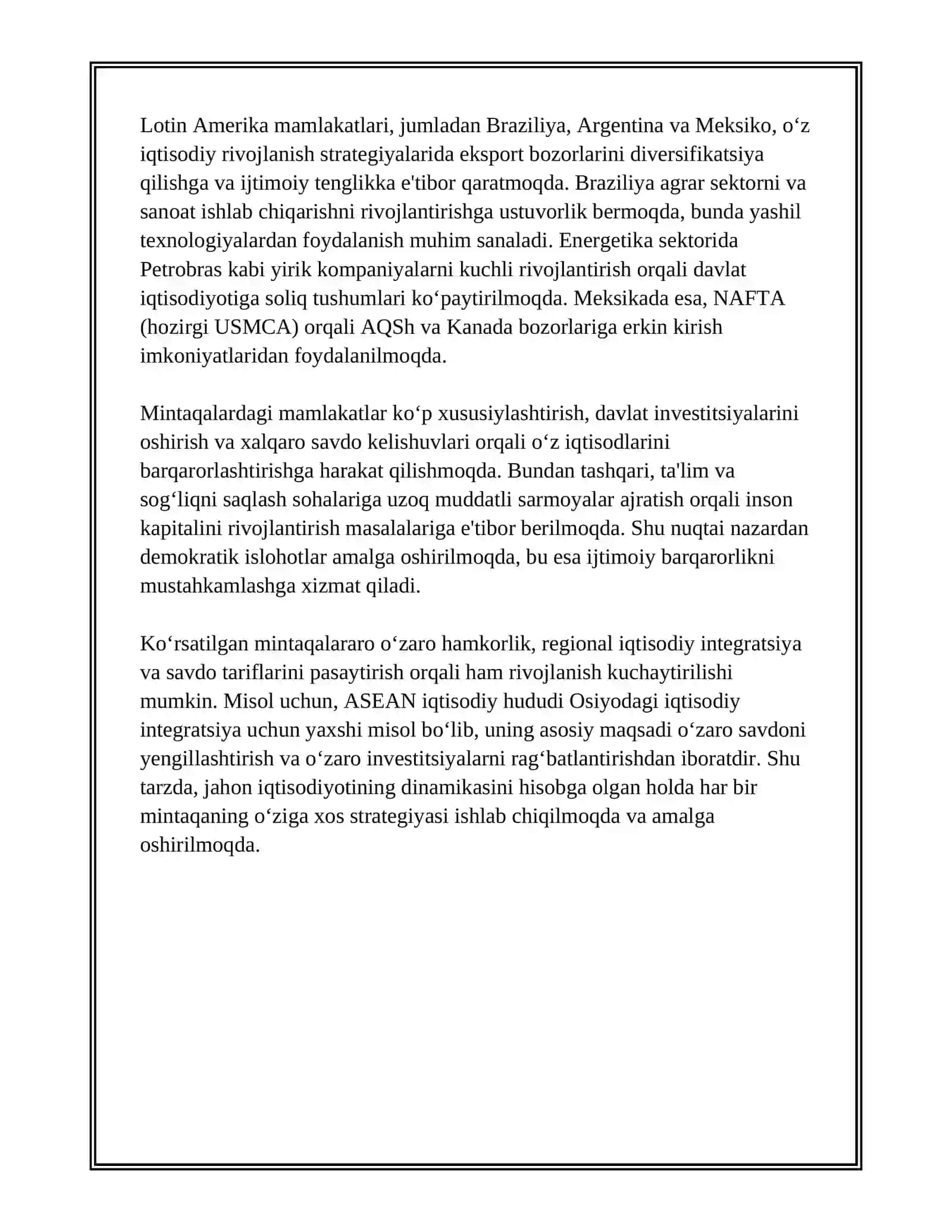 OSIYO AFRIKA VA LOTIN AMERIKA MAMLAKATLARI RIVOJLANISHINING ASASIY YO'NALISHLARI 4