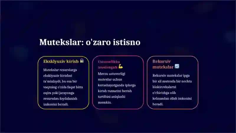 Resurslar va ularning tavsifi: Semaforlar va Mutekslar 4