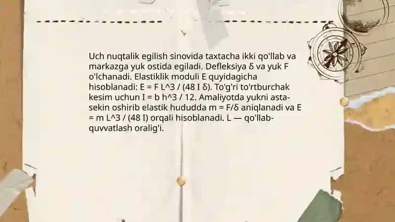 Elastiklik modulini egilishini aniqlash 4