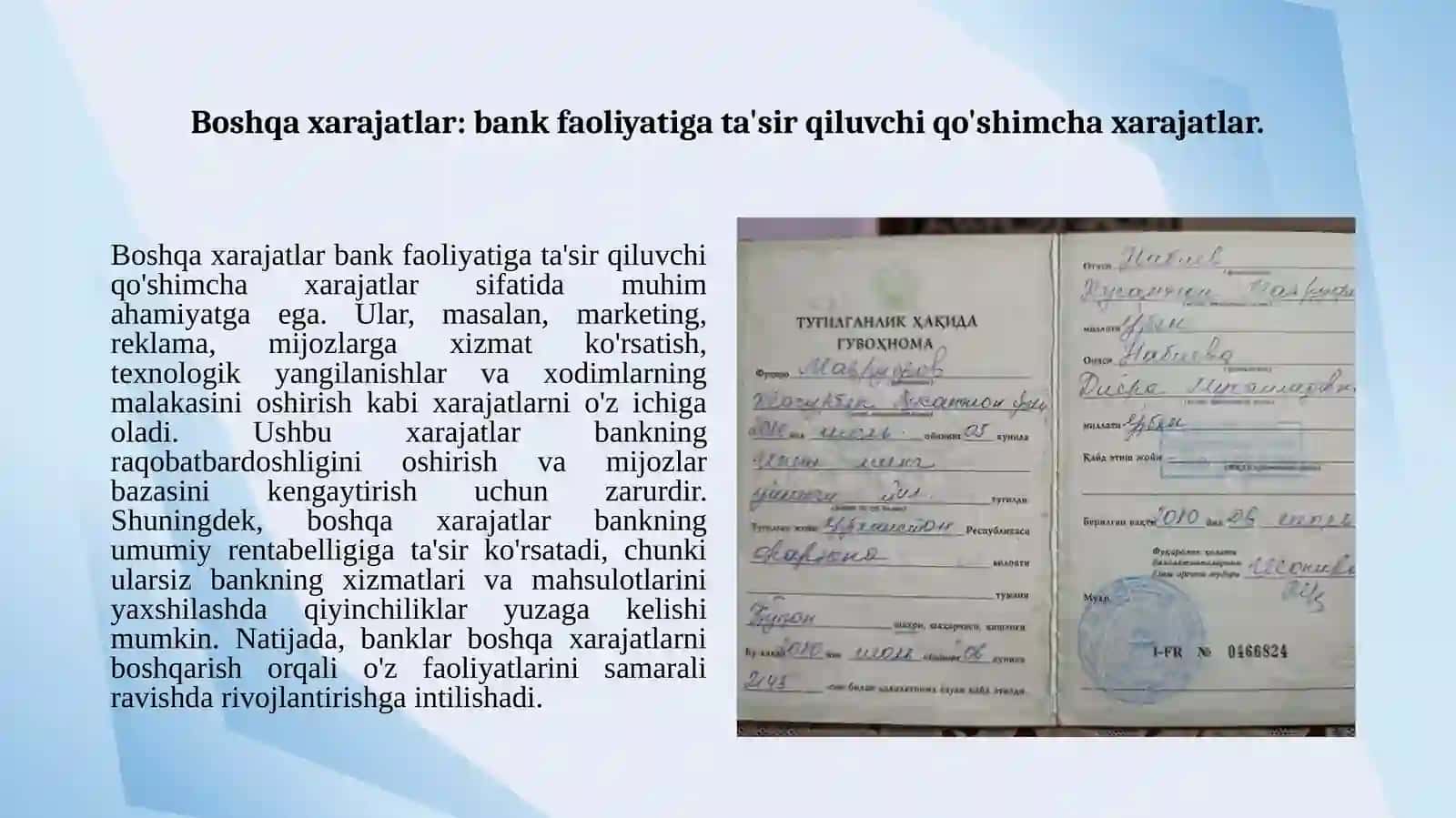 Bank xarajatlarining turlari (foizli, operatsion, boshqa) va ularni tasniflash. 4