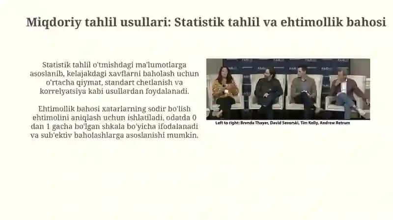 Xavflarni kvalifikatsiyalashning sonli, balli va boshqa uslublarini tahlil qilish 4