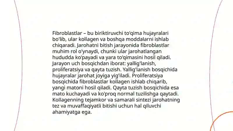 Fibroblastlarning jarohatning bitishi va chandiq hosil boʻlishidagi roli 4