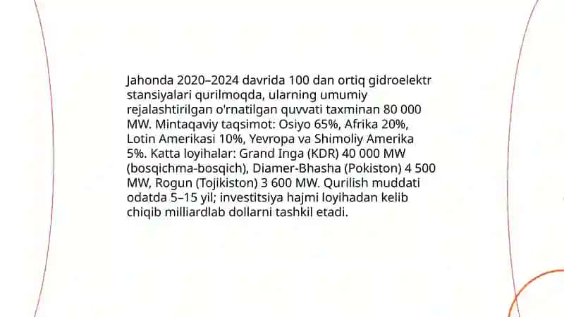 Jahonda qurilayotgan gidrotexnika inshootlari 4