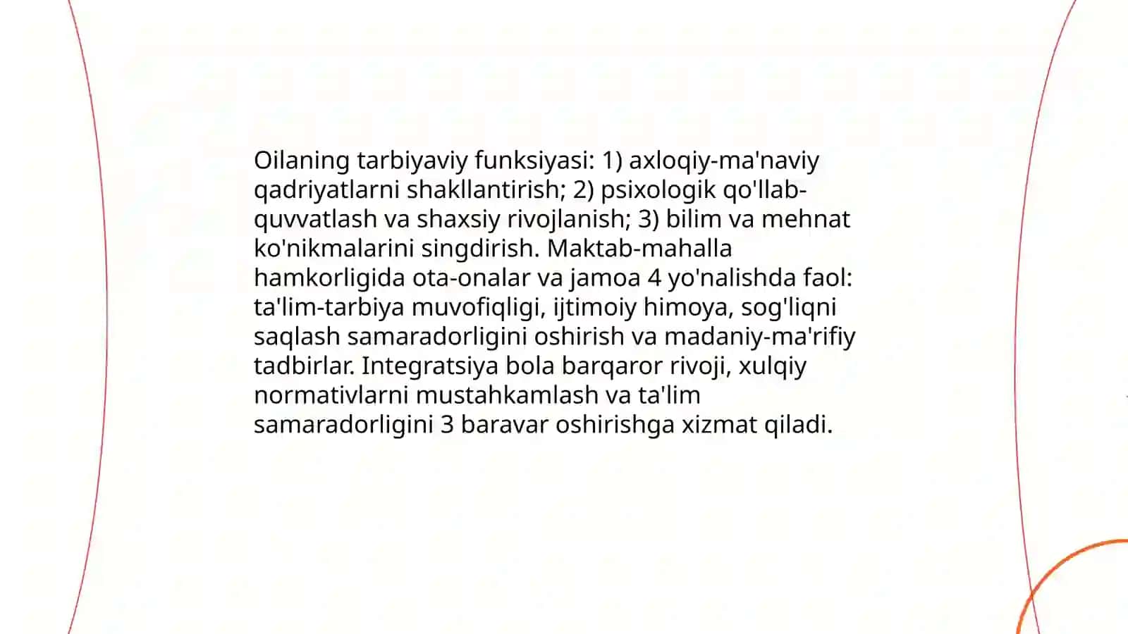Taʼlim tarbiya jarayonida oila va mahalla va taʼlim muassasalarining integratsiyasi 4