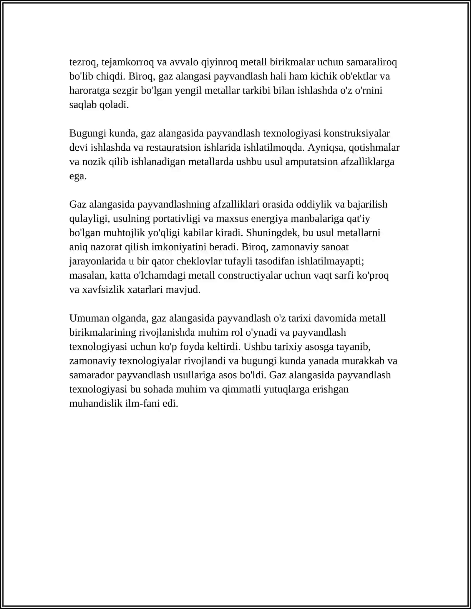 GAZ ALANGASIDA PAYVANDLASH VA QOPLASH, TASNIFI VA QOʻLLANILISH SOHALARI 4