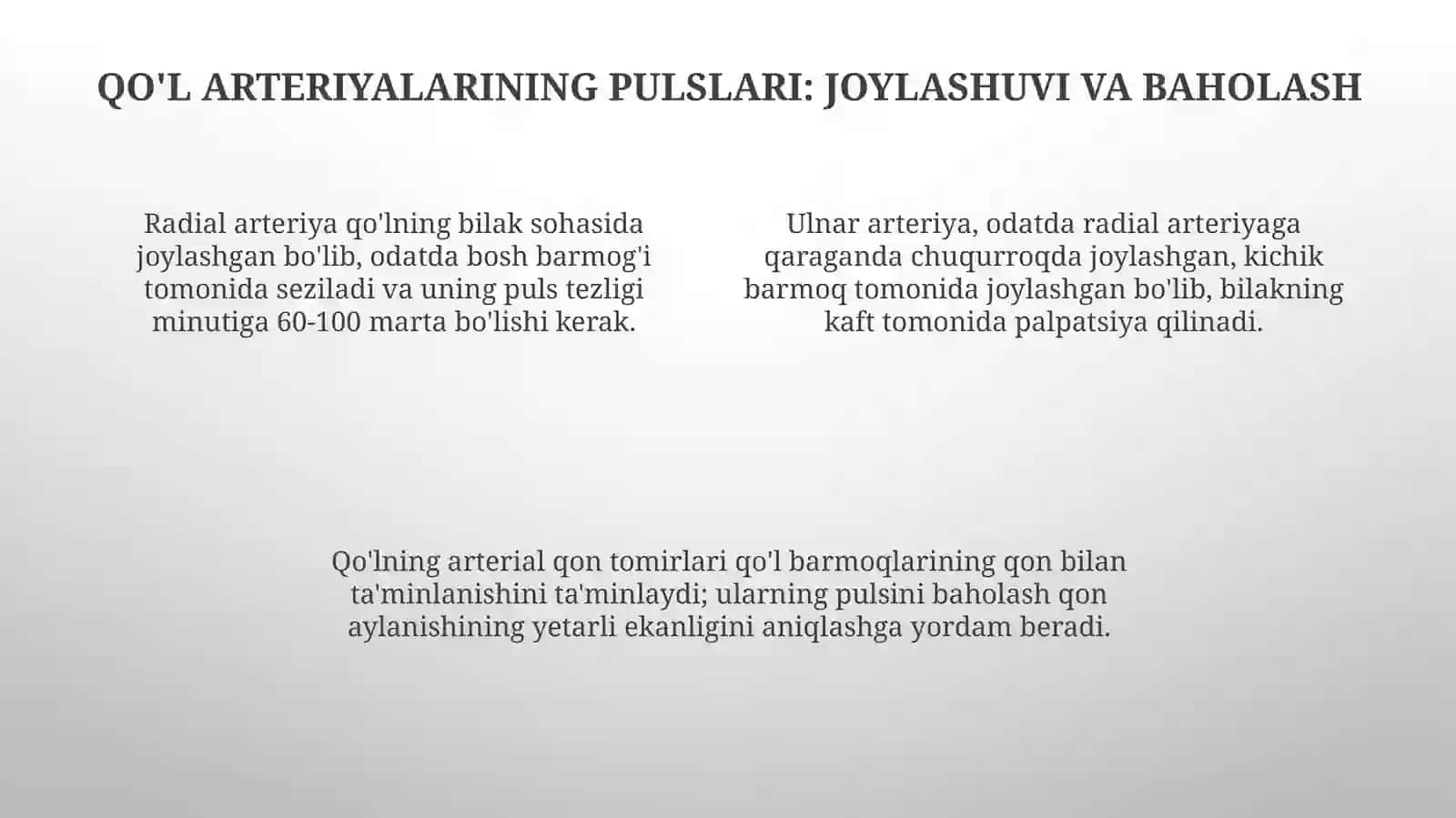 Qoʻl va oyoq arteriyalari tarmoqlari pulsatsiya nuqtalari 4