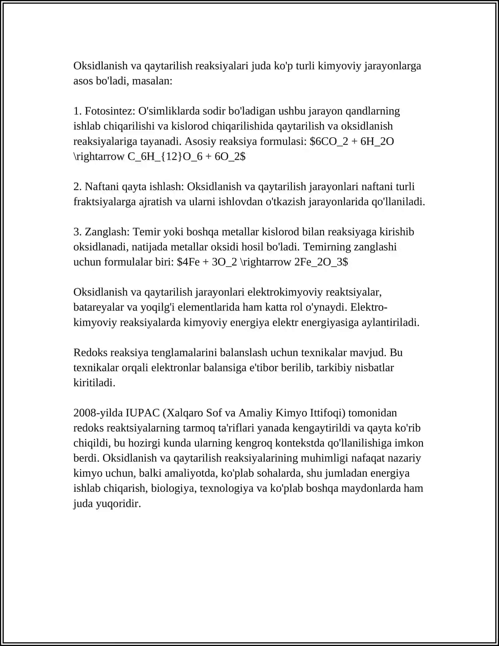 OKSIDLANISH VA QAYTARILISH REAKSIYALARI 4