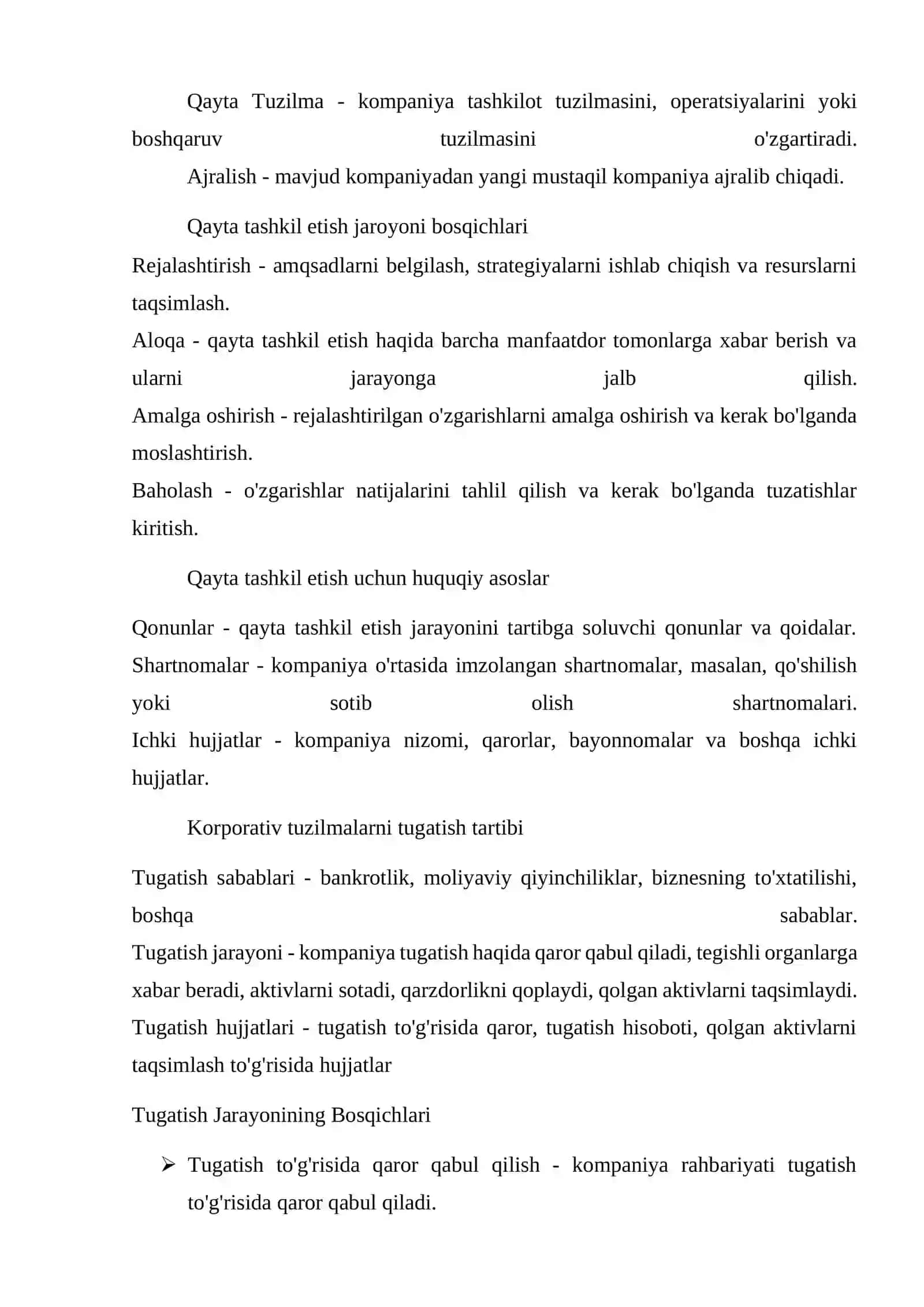 Korporativ tuzilmalarni qayta tashkil etish turlari va tugatish tartibi 4