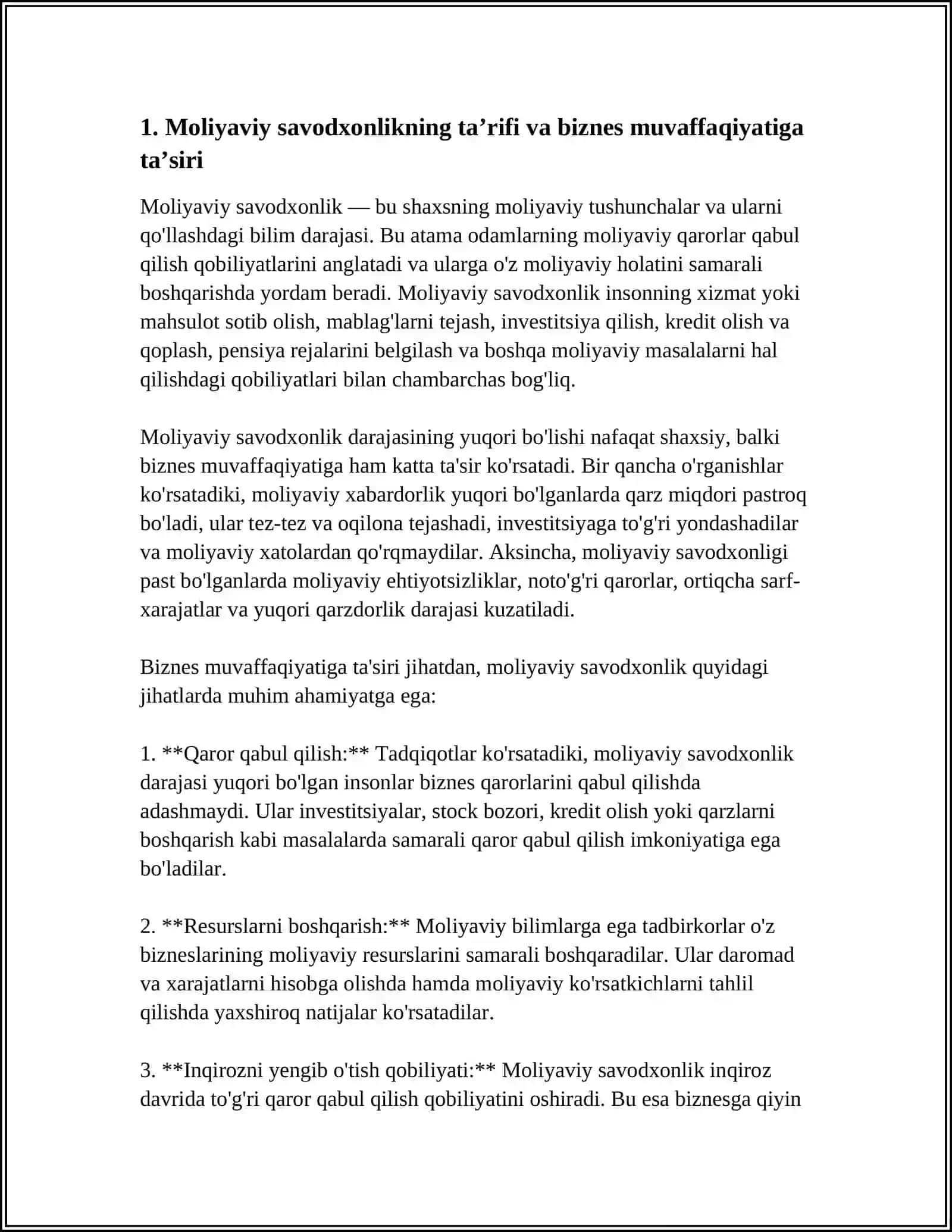 Moliyaviy Savodxonlik va Biznes Muvaffaqiyati 4