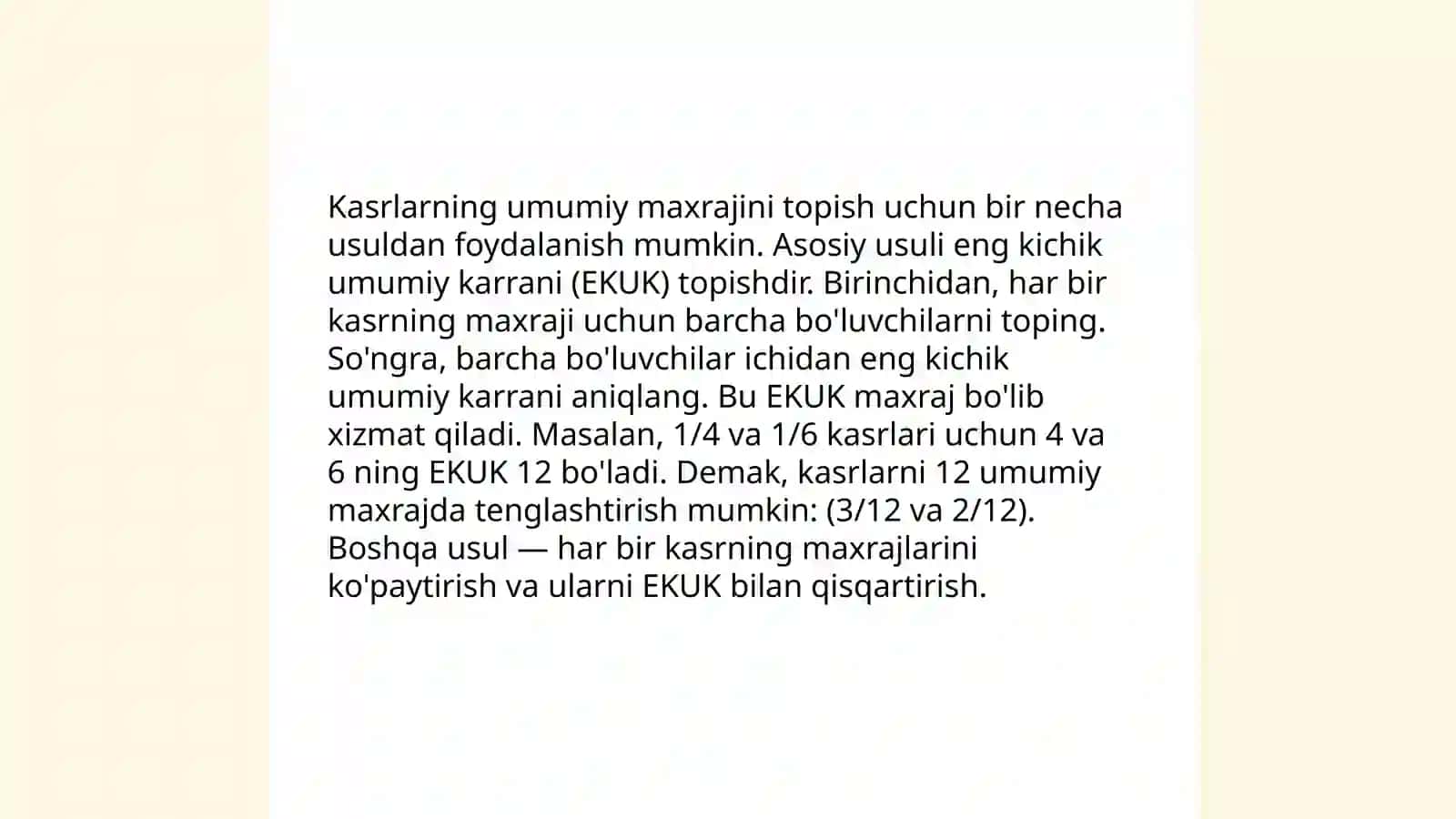 Har xil maxrajli kasrlarni qoʻshish va ayirish 4