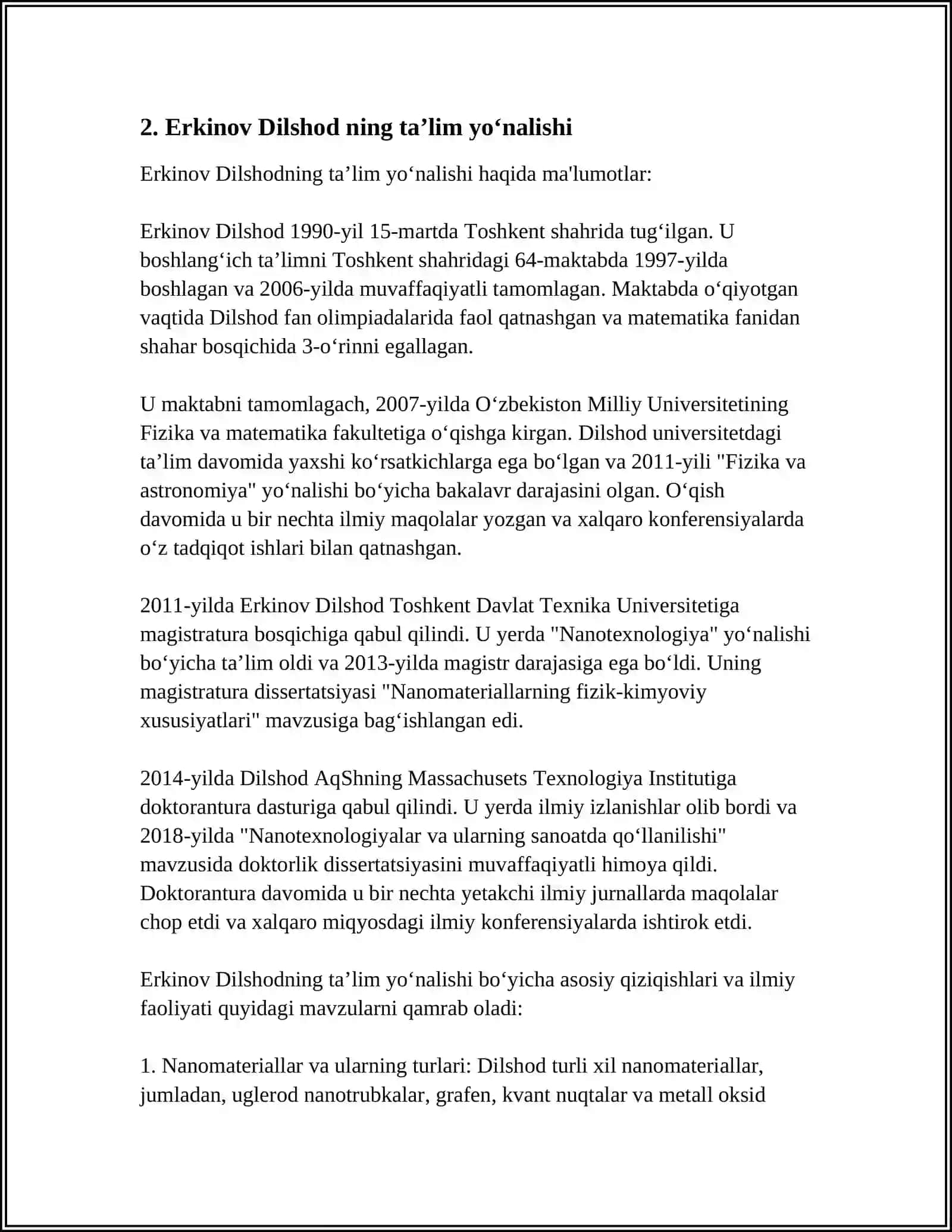 ERKINOV DILSHOD DILMURODO‘G‘LI, 1-KURS, YMK-1.24 4