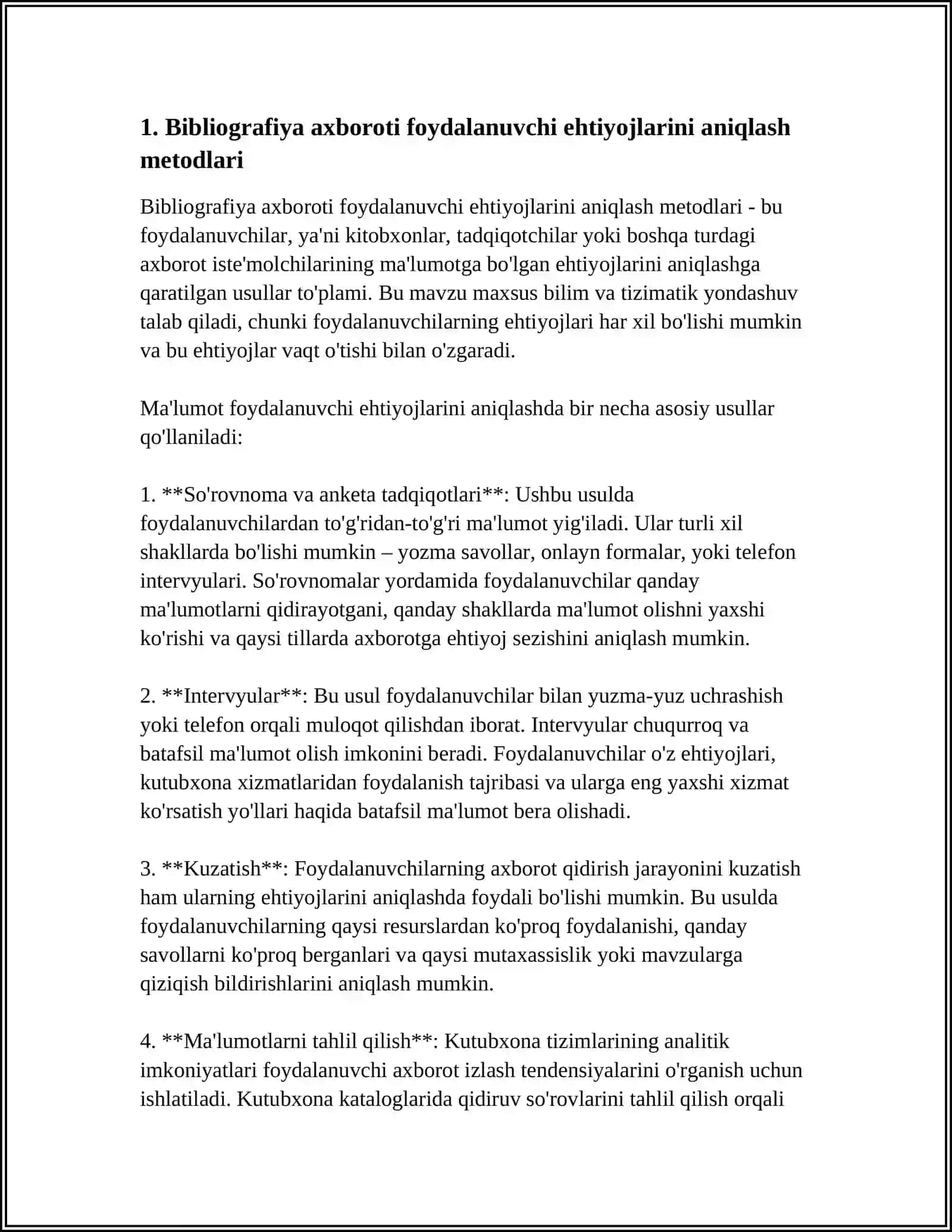 BIBLIOGRAFIYA AXBOROT ORQALI FOYDALANUVCHILARNING BIBLIOGRAFIK AXBOROTGA BOLGAN EHTIYOJLARINI QONDIRISH TIZIMI 4