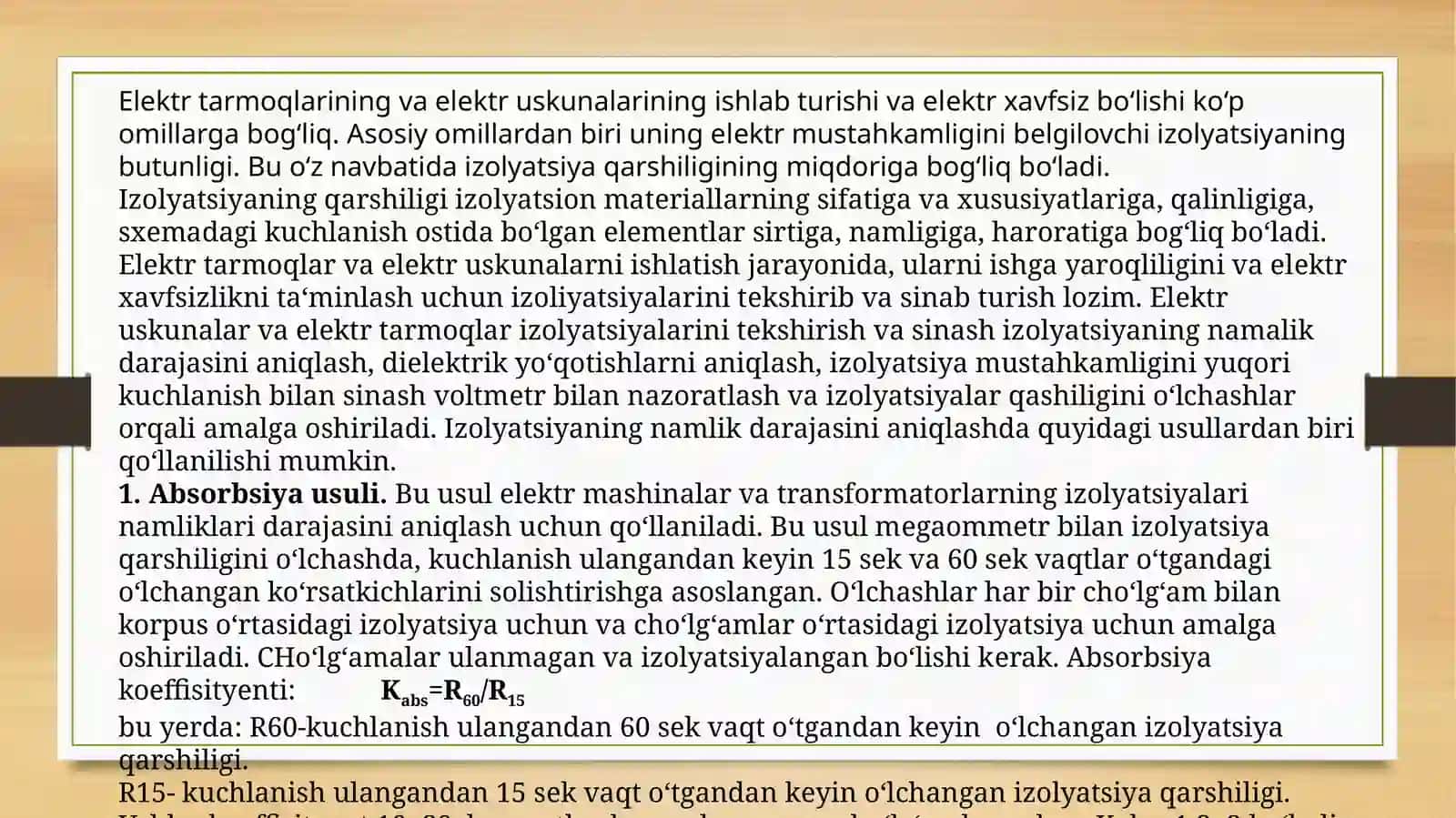 Transfarmatorlarizolyatsiya qarshiliginio’lchash. Transformatorning tuzilishi 4
