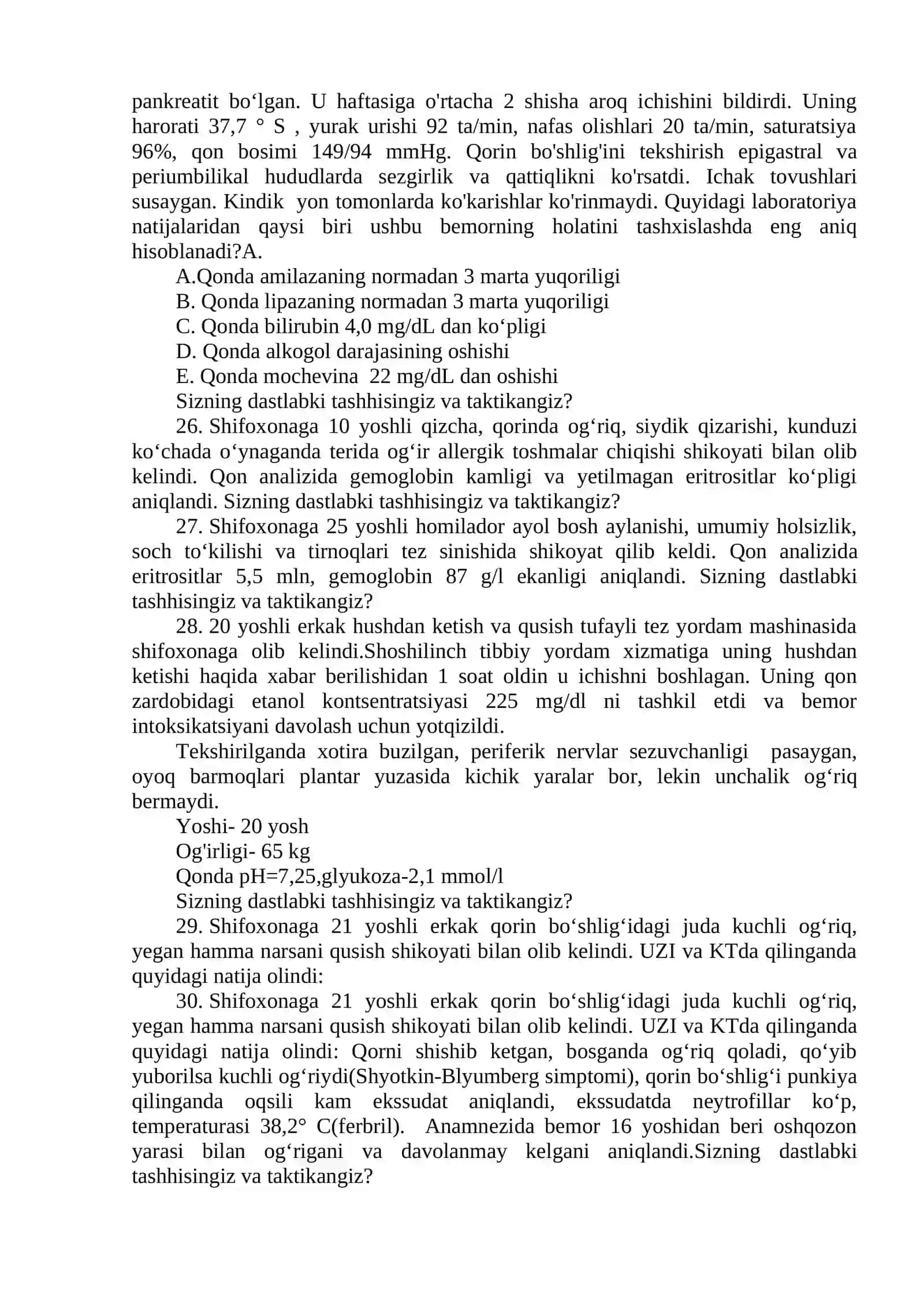 BIOKIMYO FANIDAN ON UCHUN VAZIYATLI MASALALAR 4