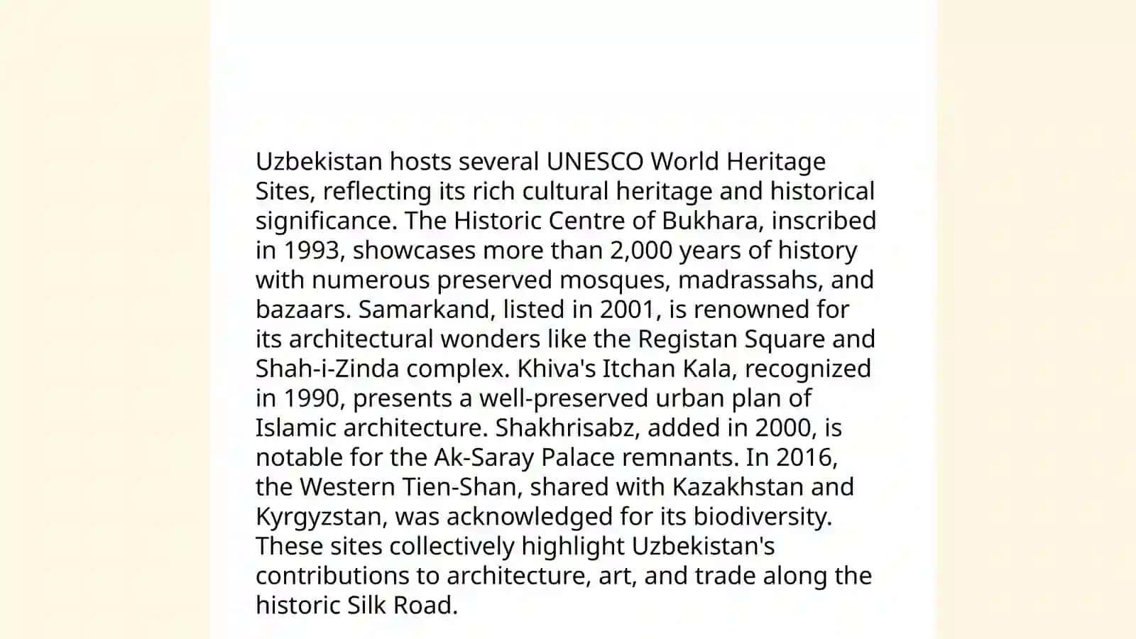 Uzbekistan and the world. Travelling and tourism industry 4