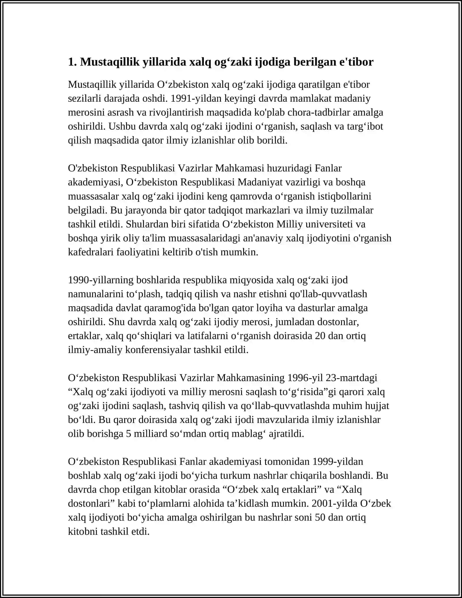 XALQ OGʻZAKI IJODIGA MUSTAQILLIK YILLARIDA QARATILGAN E'TIBOR 4