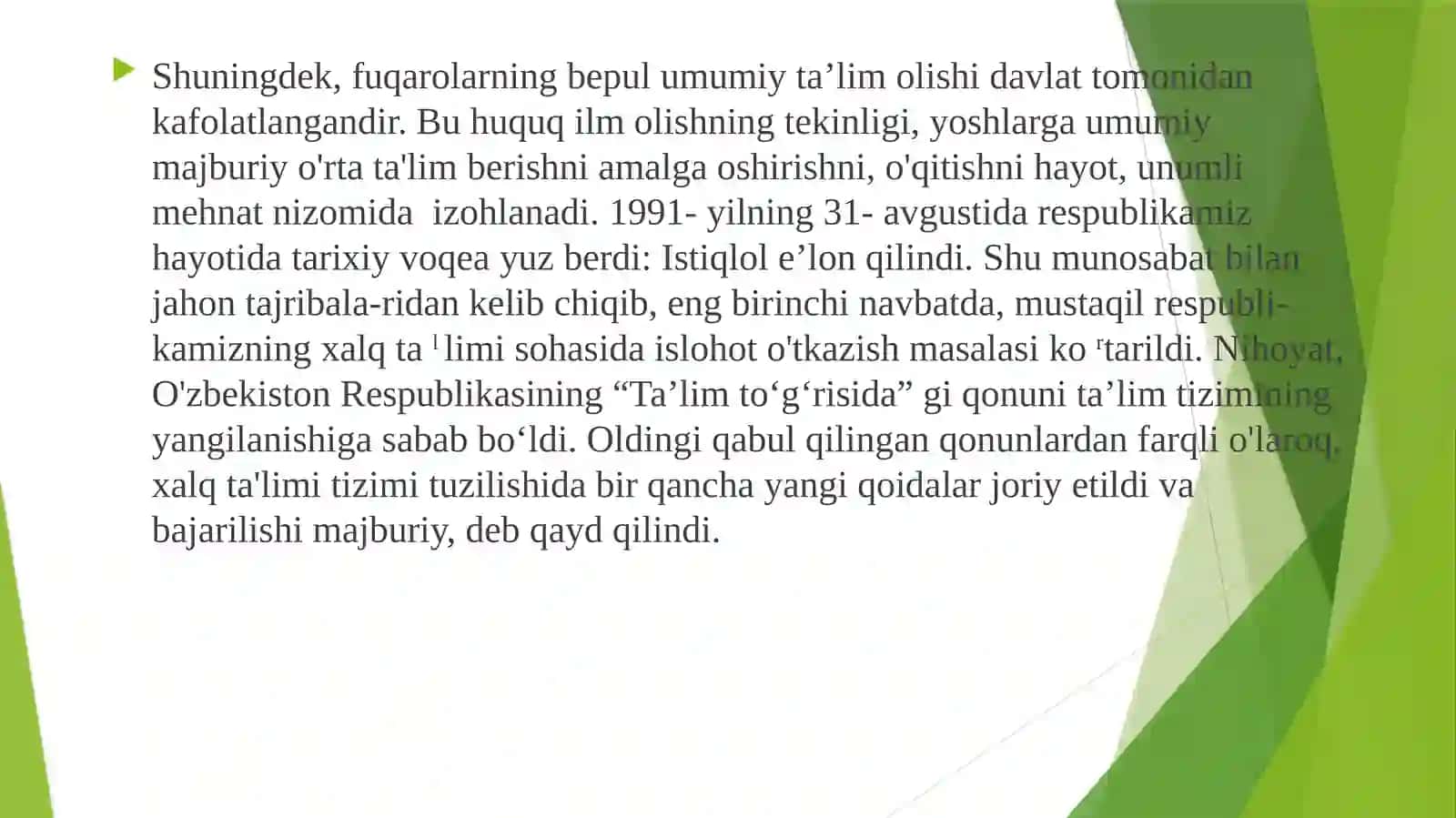 Xalq ta'lim tizimi Respublikamiz iqtisodiy va madaniy rivojlanishda ustuvor soha 4