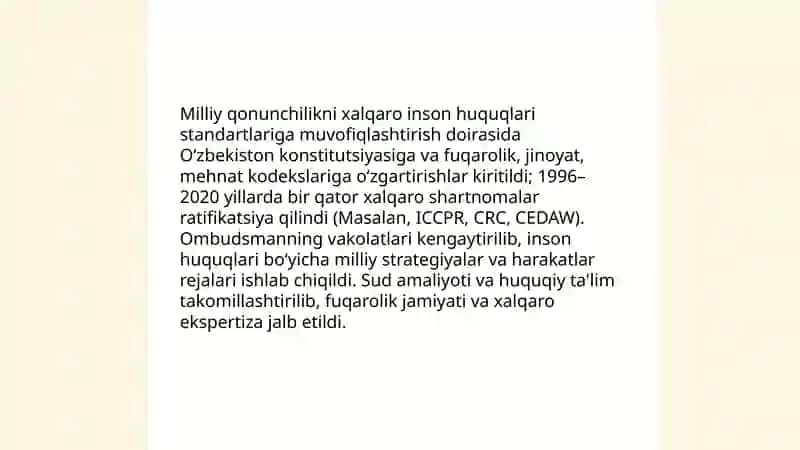 Yangi oʻzbekistonda inson haq-huquqlari va erkinliklari kafolatining yaratilishi 4