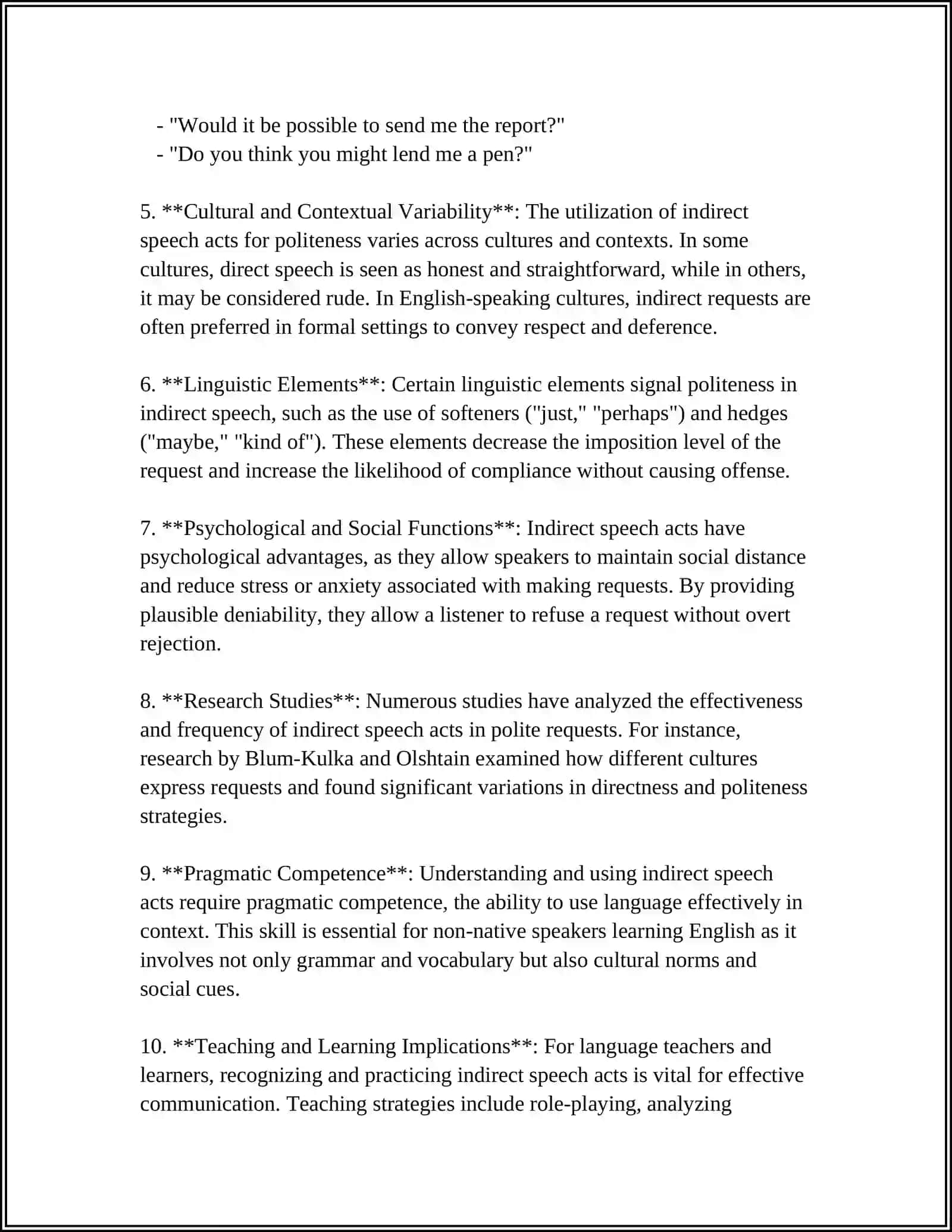 Indirect Speech Acts in Polite Requests 4