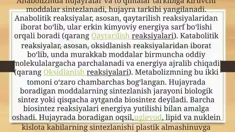 Metabolizm jarayonida energiya hosil bo‘lishi va sarflanishi. 4