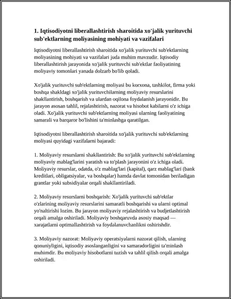 IQTISODIYOTNI LIBERALLASHTIRISH SHAROITIDA XO'JALIK YURITUVCHI SUB'EKTLAR MOLIYASINING MOHIYATI VA FUNKSIYALARI 4