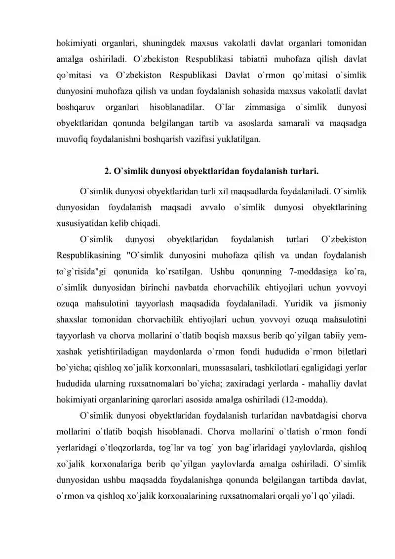 O`simlik dunyosidan foydalanish va muhofaza qilishning huquqiy holati 4