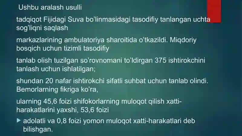 Shifoxonada bemor bilan suhbat 4