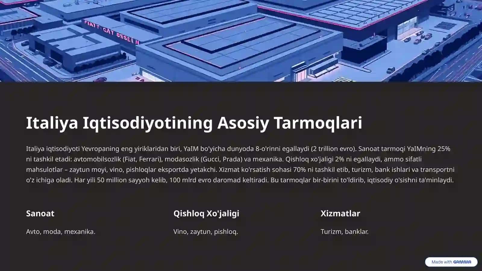 "Made in Italy": Iqtisodiy, Geografik va Turistik Tavsif 4