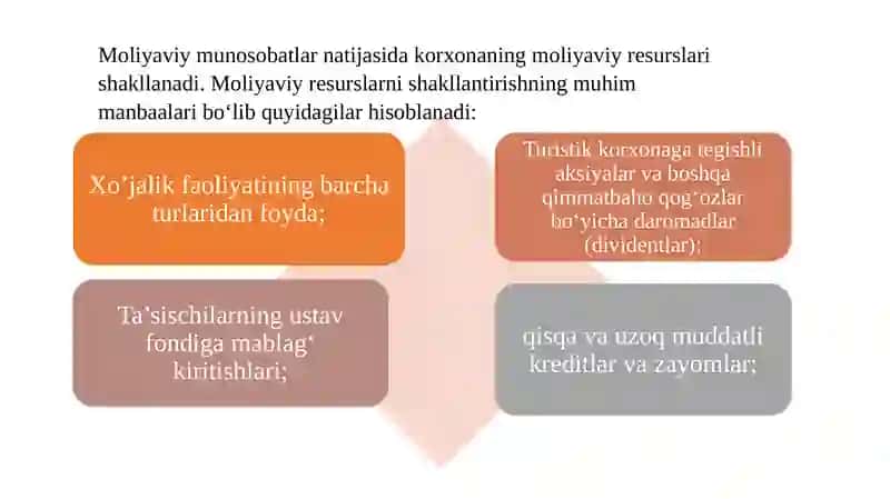 Turizm datadbirkorlikni moliyalashtirish va kredit bilantlash xususiyatlari 4