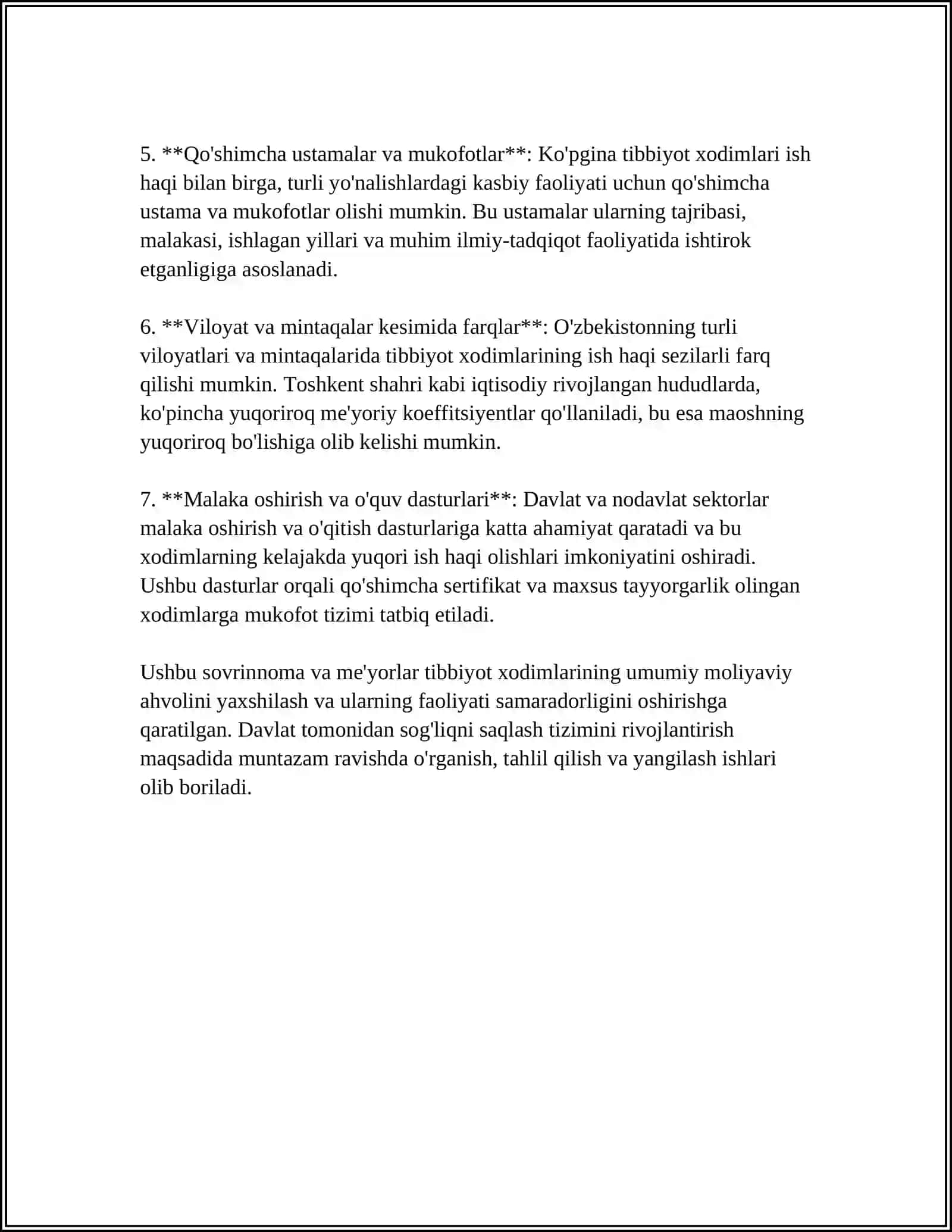 TIBBIYOT MUASSASALARI XODIMLARINING ISH HAQI TIZIMI VA KO'SHIMCHALAR 4