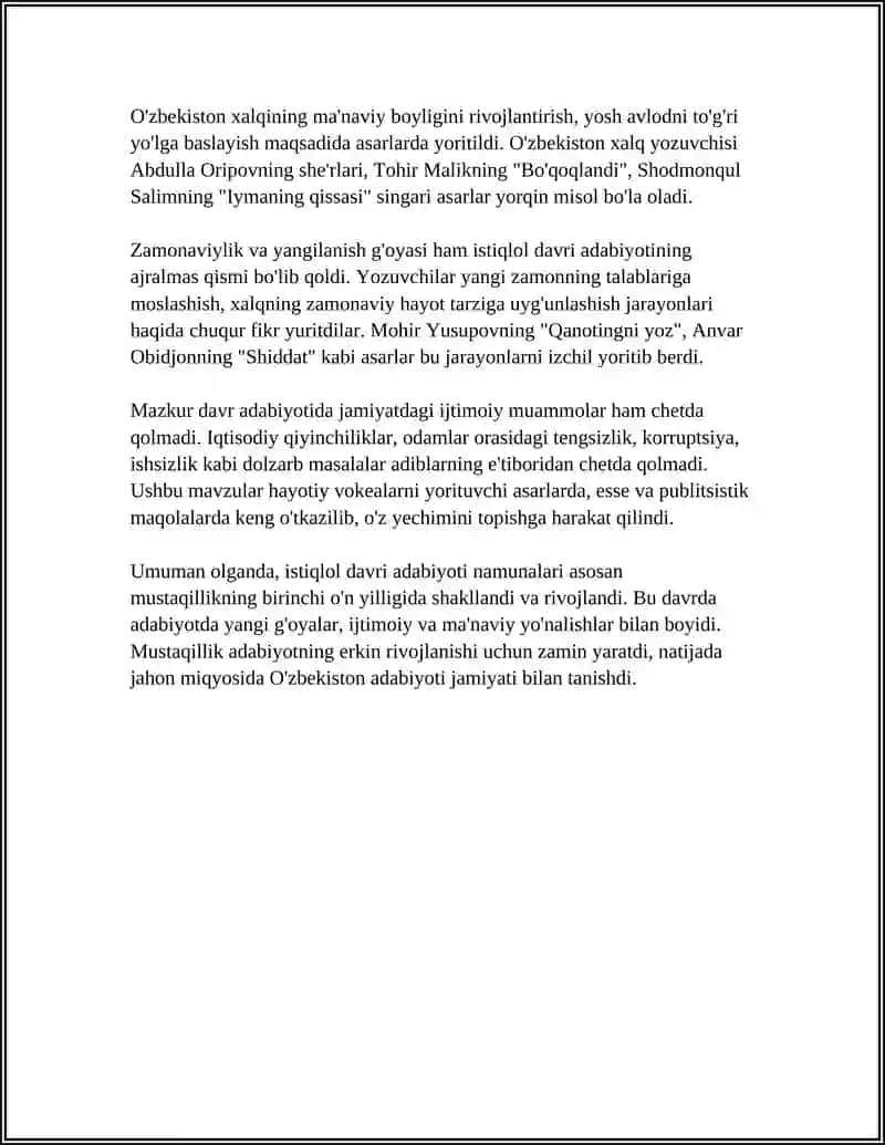ISTIQLOL DAVRI ADABIYOTI NAMUNALARINI OQISH VA TAHLIL QILISH 4