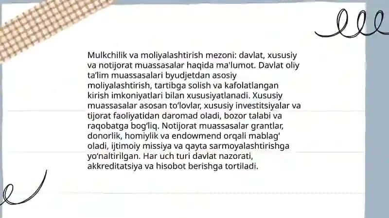 Oliy ta’lim tizimining tipologik tasnifiy mezonlari va ta’lim muassasalari nufuzi 4