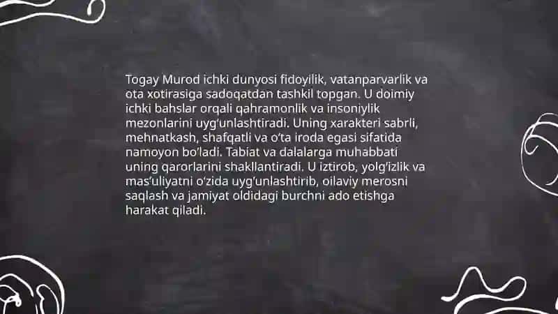Togay Murodning Otamdan qolgan dalalar romani 4