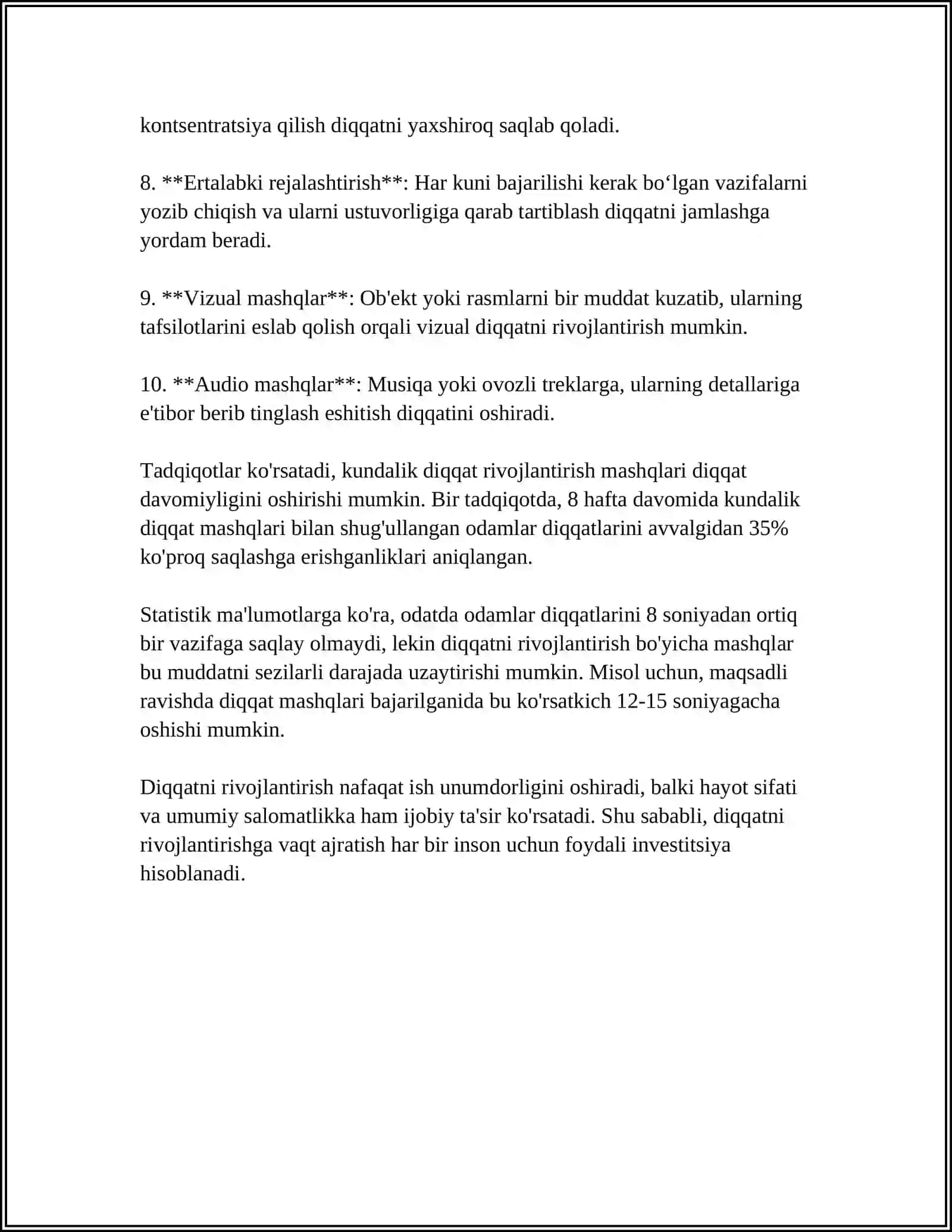 Diqqatni Rivojlandirish Usullari 4