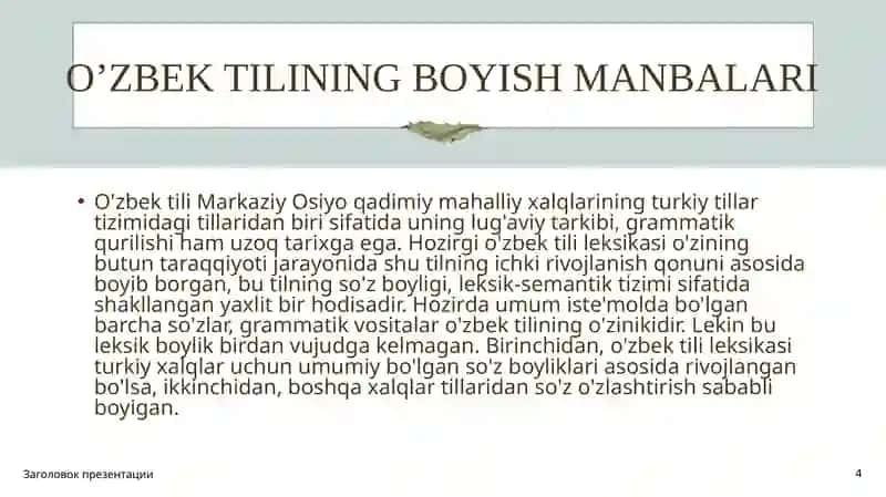 O’zbek tilining boyish manbalari 4