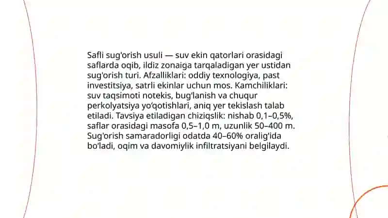 Yer ustidan sug'orish usuli va sug'orish rejimi 4