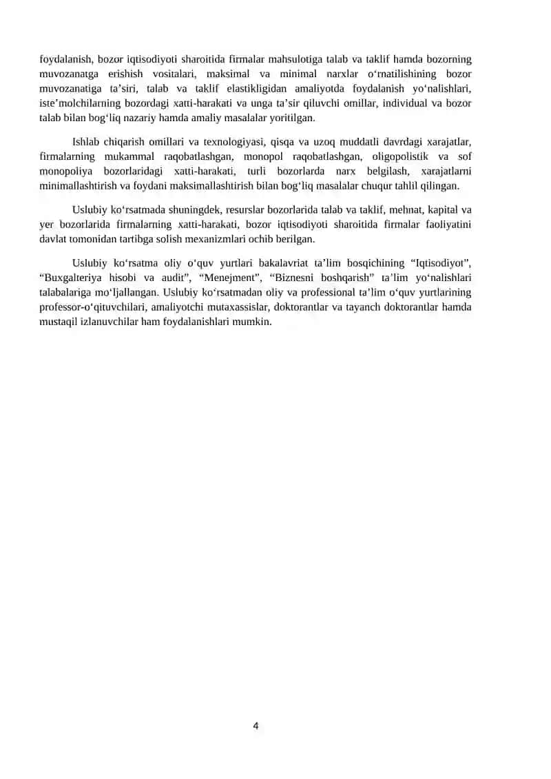 Mikroiqtisodiyot fani amaliy mashg'ulotlari 4