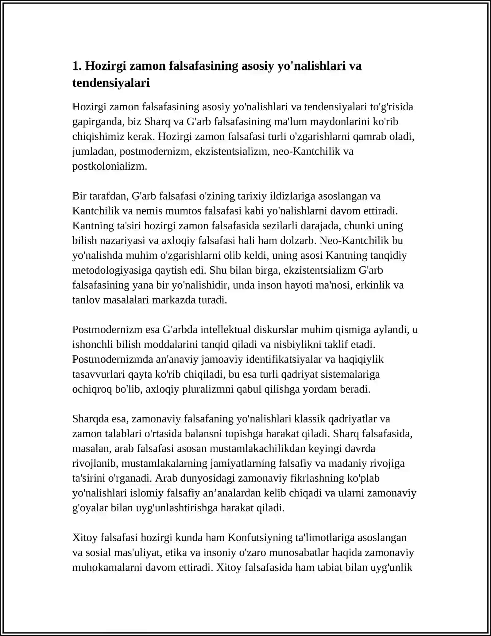 HOZIRGI ZAMON FALSAFASI GARB VA SHARQ FALSAFASI NEMIS MUMTOS FALSAFASI KANTCHILIK HAYOT FALSAFASI ARAB FALSAFASI 4