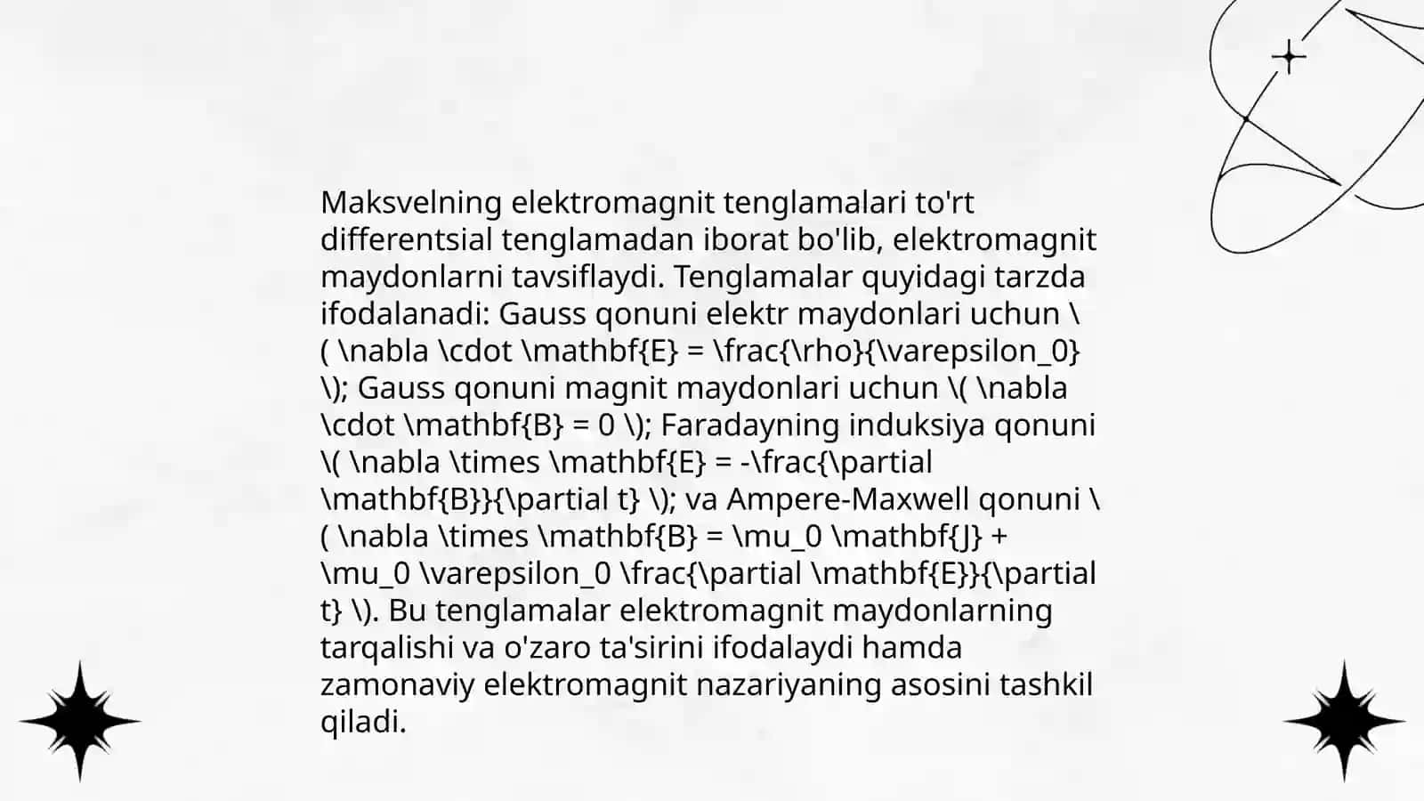Elektromagnit to'lqinlar uchun integral va differensial tenglamalari 4