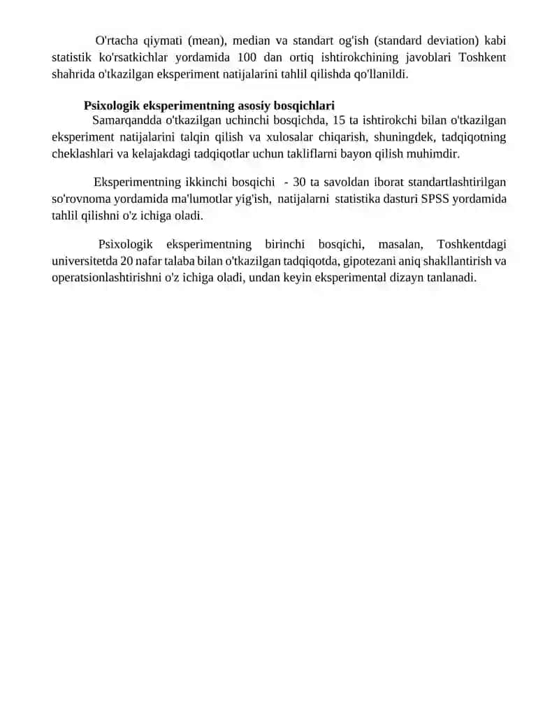 Psixologik eksperiment jarayoni va uning asosiy xususiyati 4